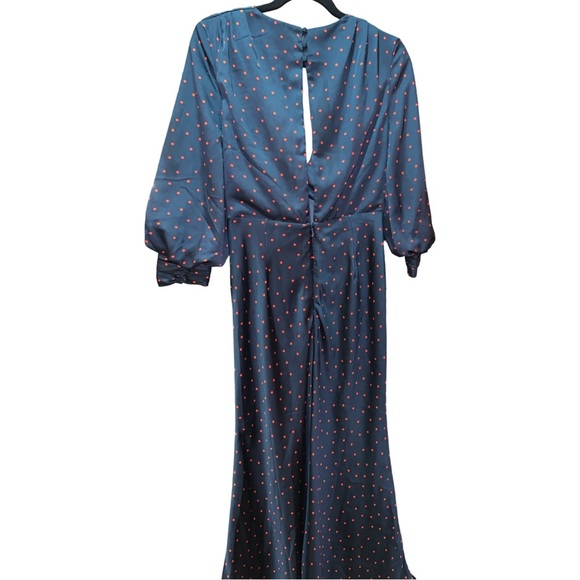 ASOS polka dot Womens 8 Satin Tie Front Midi Dress Button Detail Navy - Picture 9 of 11